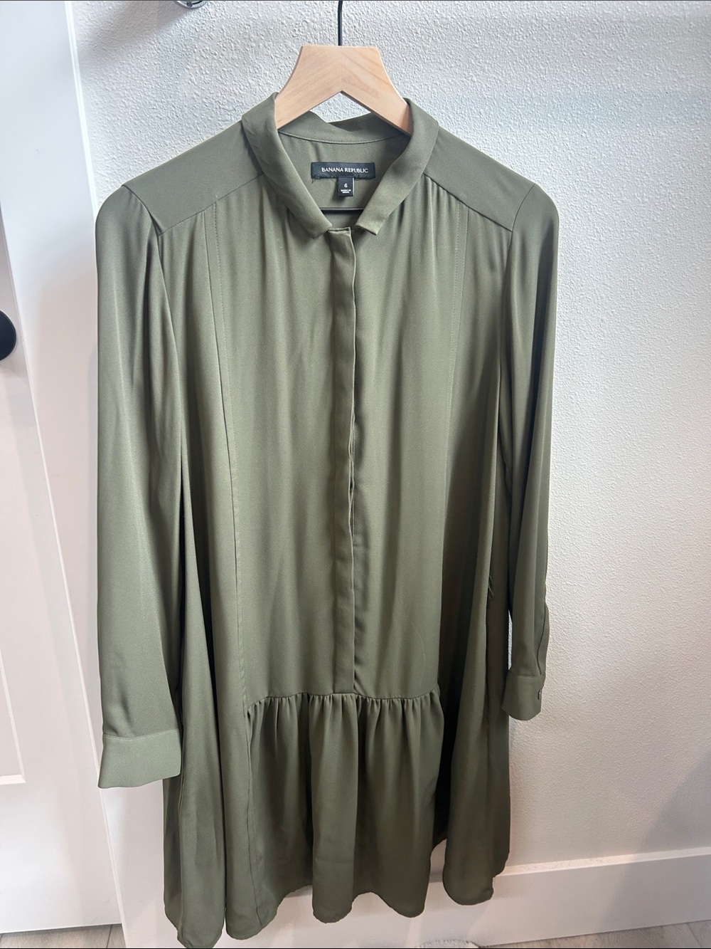 Banana Republic Olive Green Long-Sleeve Shirt Dress